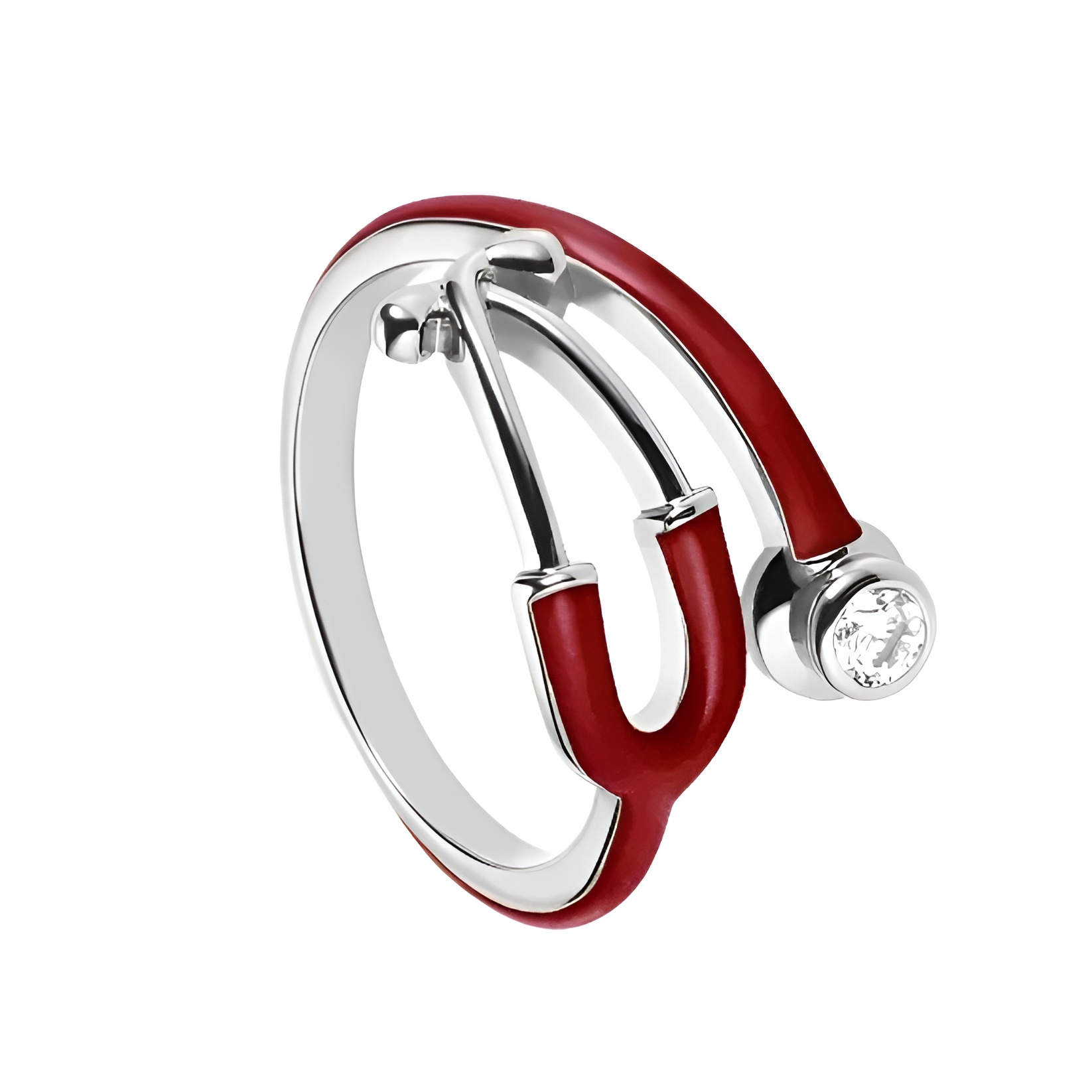 Curved Enamel Band Jewelry Ring With Stone