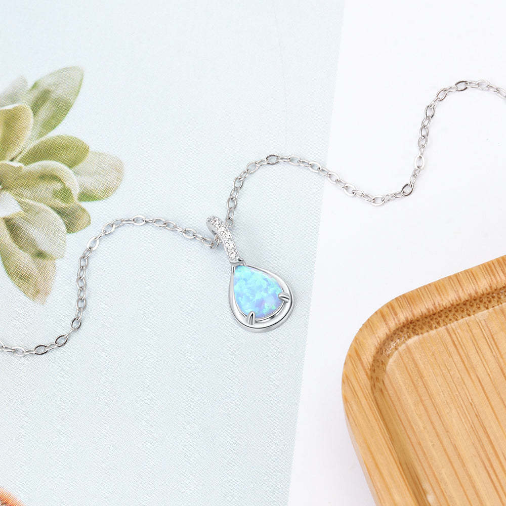 Sterling Silver Water Drop Blue Opal Necklaces-Florence Scovel