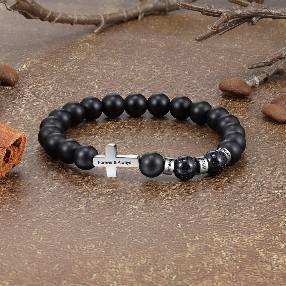 Personalized 3 Name Beaded Cross Bracelets For Men-Florence Scovel