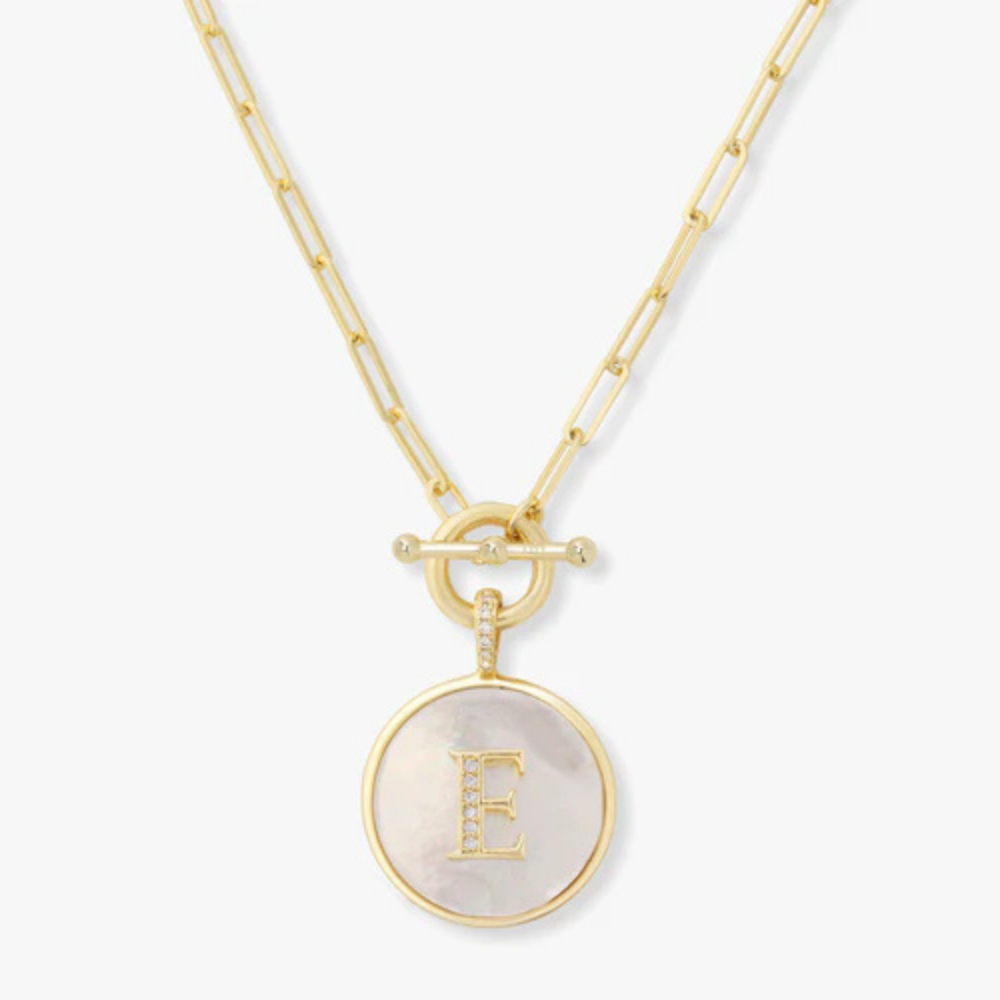 Initial Medallion Pendant Toggle Clasp Necklace