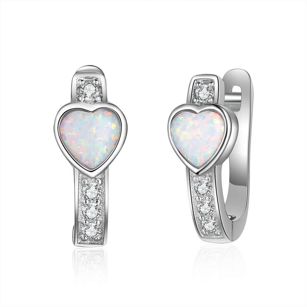 Created White Heart Opal Hoop Earrings-Florence Scovel