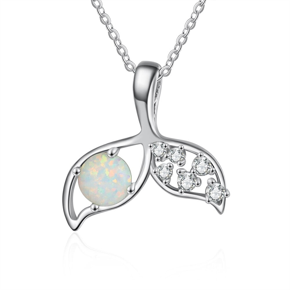 Elegant Fish Tail Pendant Necklace With Opal-Florence Scovel