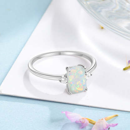 Sterling Silver White Opal Rectangular Ring-Florence Scovel