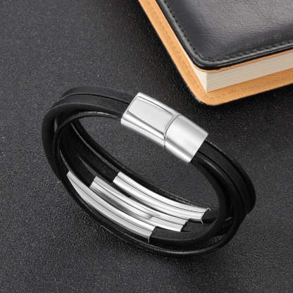 Stainless Steel Multilayer Leather Bracelet for Men-Florence Scovel