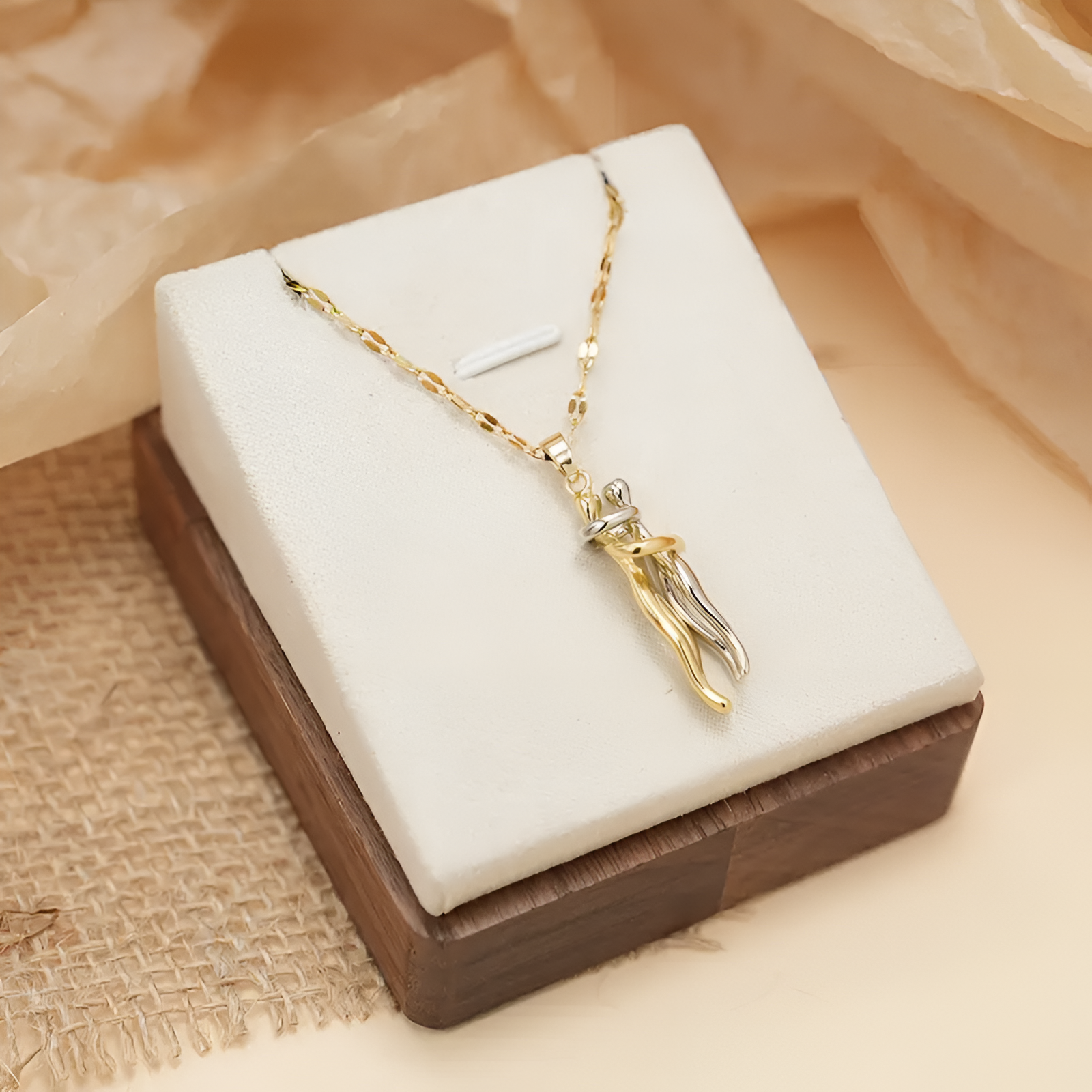 Gold Plated Artistic Embrace Pendant And Jewelry Gift For Women