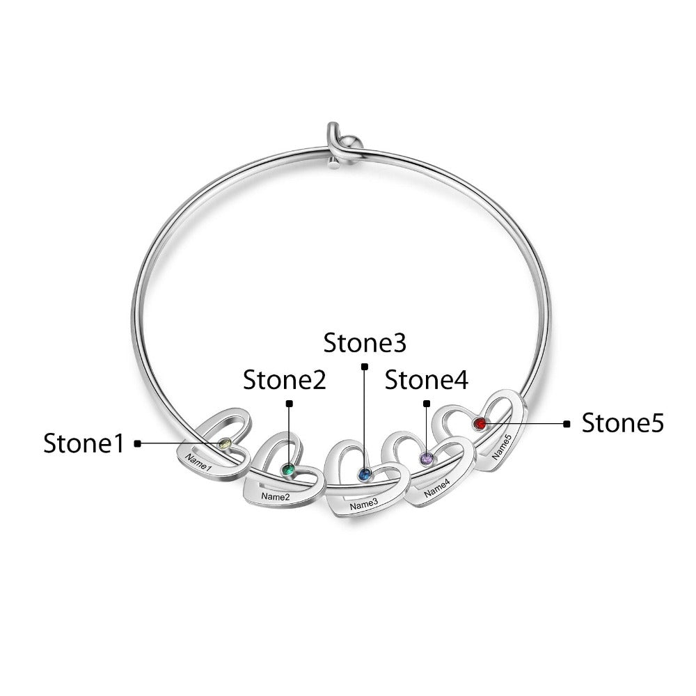 Stainless Steel Cordate-Charm Bracelet With 5 Birthstone-Florence Scovel