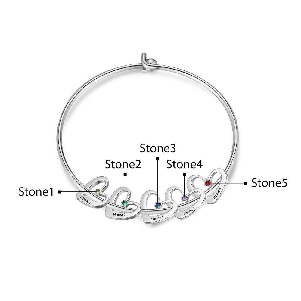 Stainless Steel Cordate-Charm Bracelet With 5 Birthstone-Florence Scovel