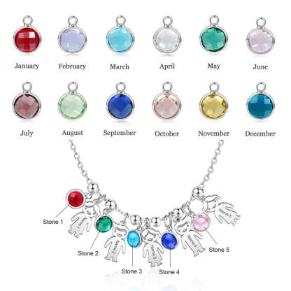 5 Name 5 stone Personalized Boy Girl Pendant Necklace-Florence Scovel