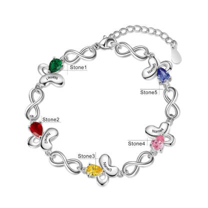 Personalized Butterfly Bracelet With Inlaid 5 Birthstone-Florence Scovel