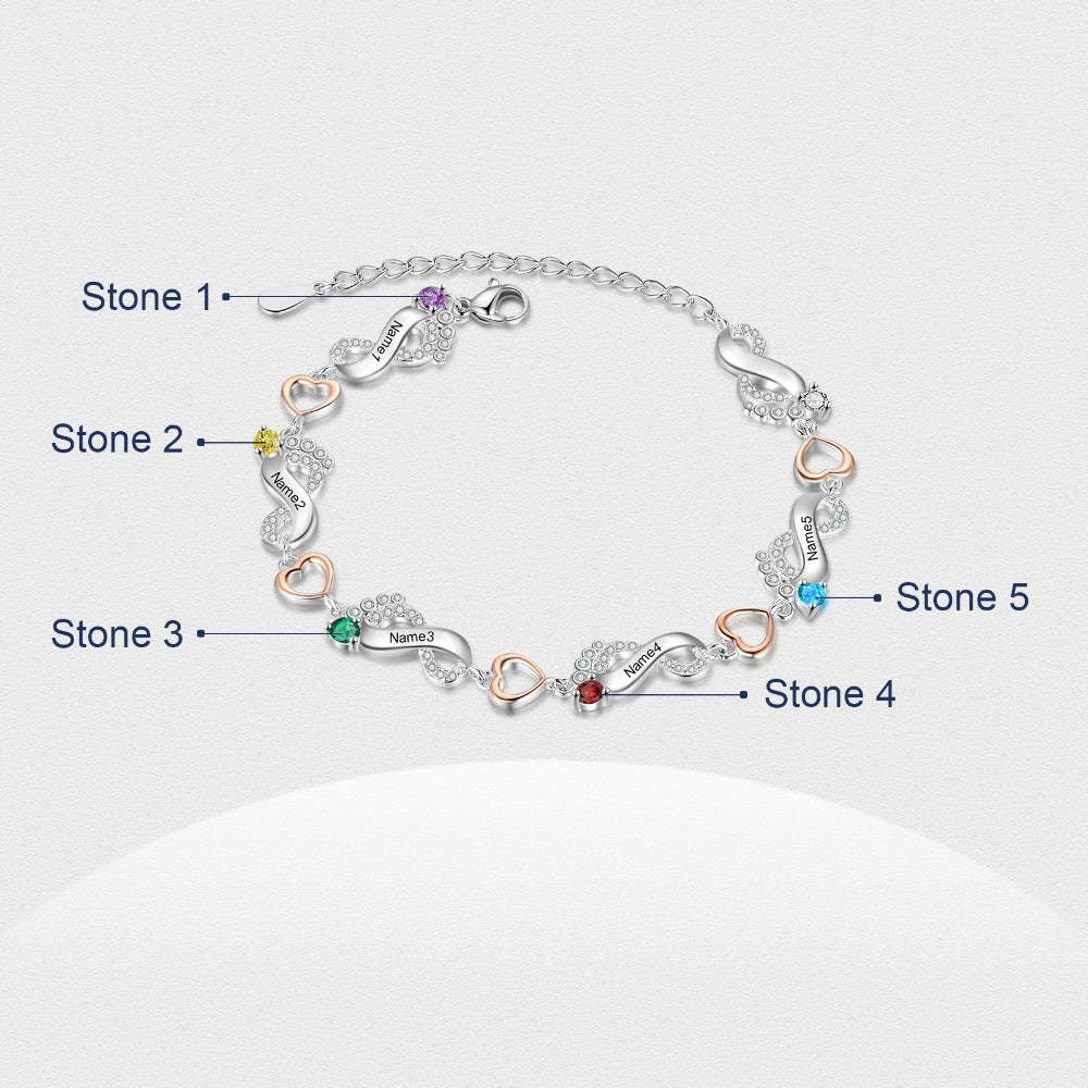 Personalized 5 Name And 5 Birthstone Baby Foot Bracelet-Florence Scovel