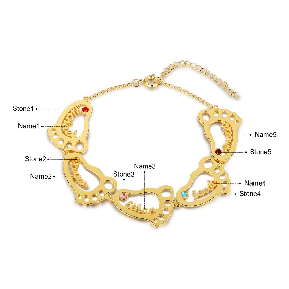 Personalized Baby Feet 5 Names 5 Stones Bracelet-Florence Scovel