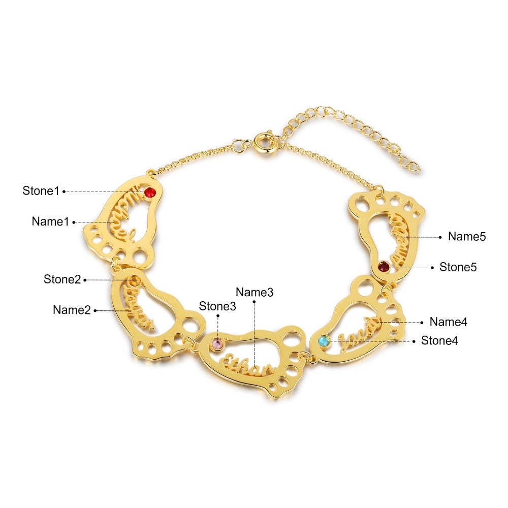 Personalized Baby Feet 5 Names 5 Stones Bracelet-Florence Scovel
