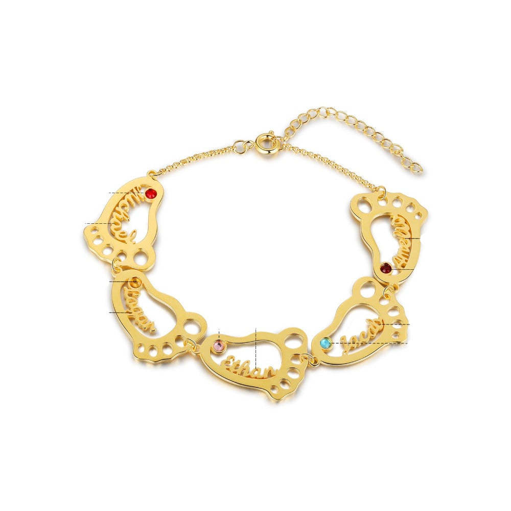 Personalized Baby Feet 5 Names 5 Stones Bracelet-Florence Scovel