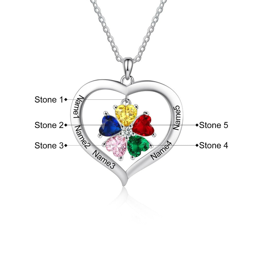 Personalized Heart-Shaped Necklace Of 5 Stones-Florence Scovel