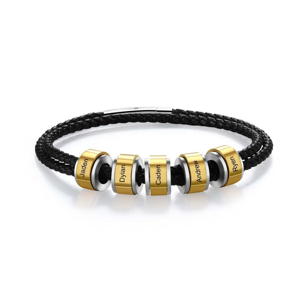 Personalized 5 Names Engraved Bead Men Bracelet-Florence Scovel