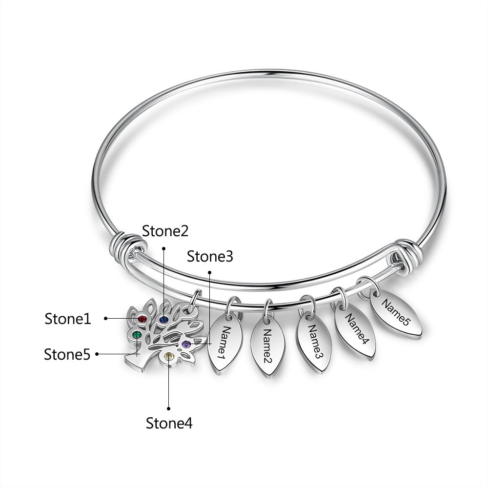 Stainless Steel Engraved Name Tags Bracelet With 5 Stones-Florence Scovel