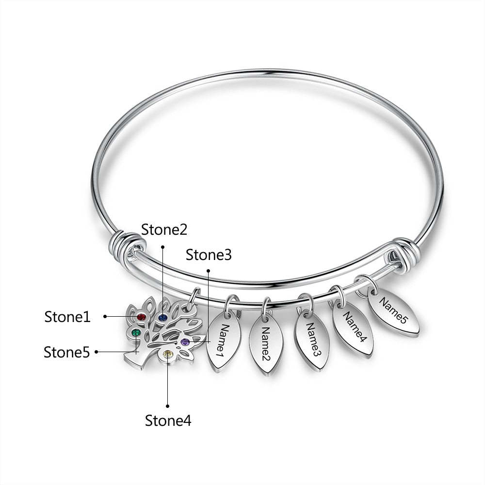 Stainless Steel Engraved Name Tags Bracelet With 5 Stones-Florence Scovel