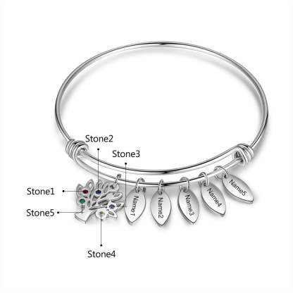 Stainless Steel Engraved Name Tags Bracelet With 5 Stones-Florence Scovel