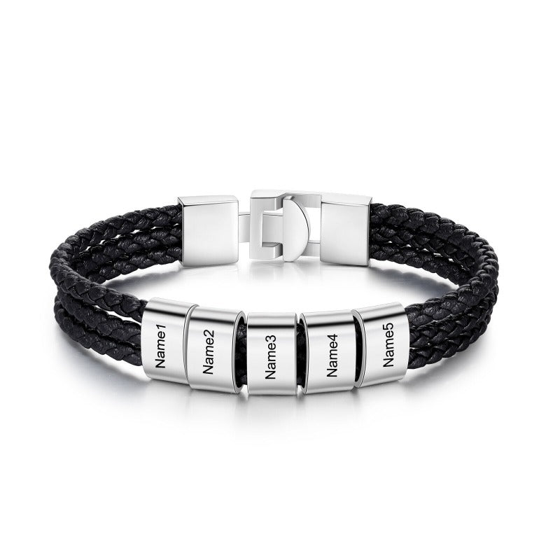Personalized Engraved 5 Names Leather Beads Bracelet-Florence Scovel