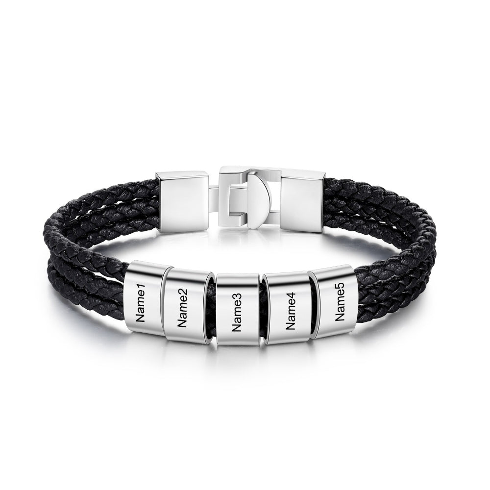 3 Layer Braided Leather Bracelets With 5 Names For Men-Florence Scovel