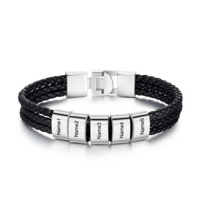3 Layer Braided Leather Bracelets With 5 Names For Men-Florence Scovel