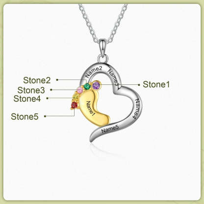 Personalized Baby Feet Heart-Shaped Necklace Of 5 Stones-Florence Scovel