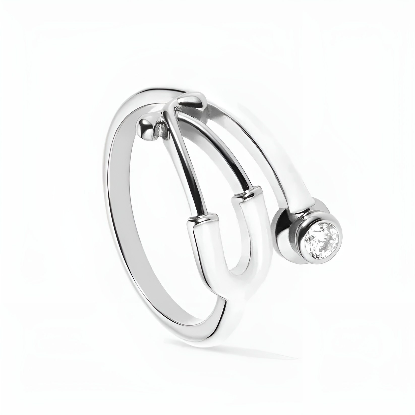 Curved Enamel Band Jewelry Ring With Stone