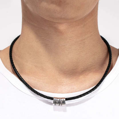 Personalized Men Leather Necklaces With 2 Beads-Florence Scovel