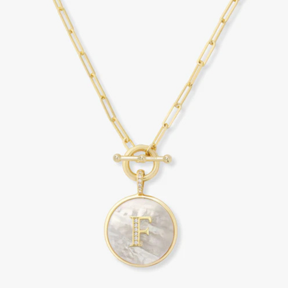 Initial Medallion Pendant Toggle Clasp Necklace