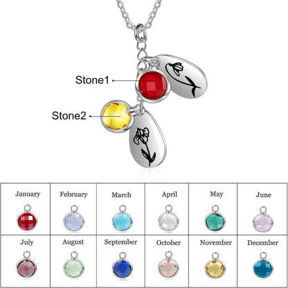 Personalized 2 Birthstones And Flowers Pendant-Florence Scovel