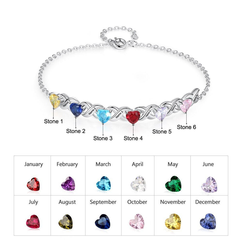 Personalized Inlaid 6 Cordate Birthstone Bracelets For Women-Florence Scovel