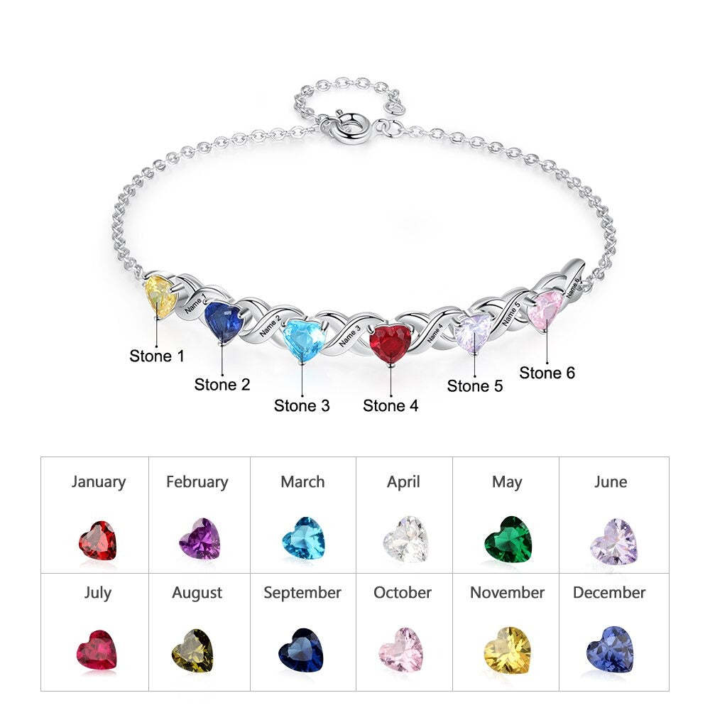 Personalized Inlaid 6 Cordate Birthstone Bracelets For Women-Florence Scovel