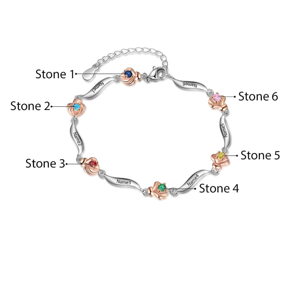 Customized 6 Birthstone Rose Flower Bracelet For Women-Florence Scovel