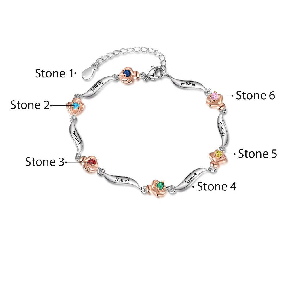 Customized 6 Birthstone Rose Flower Bracelet For Women-Florence Scovel