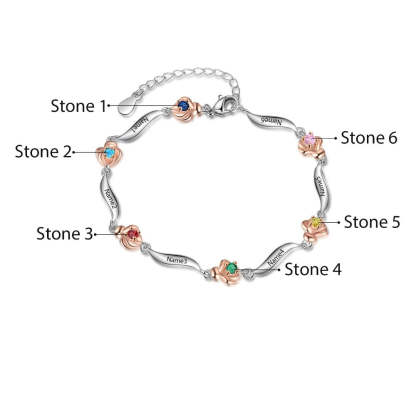Customized 6 Birthstone Rose Flower Bracelet For Women-Florence Scovel