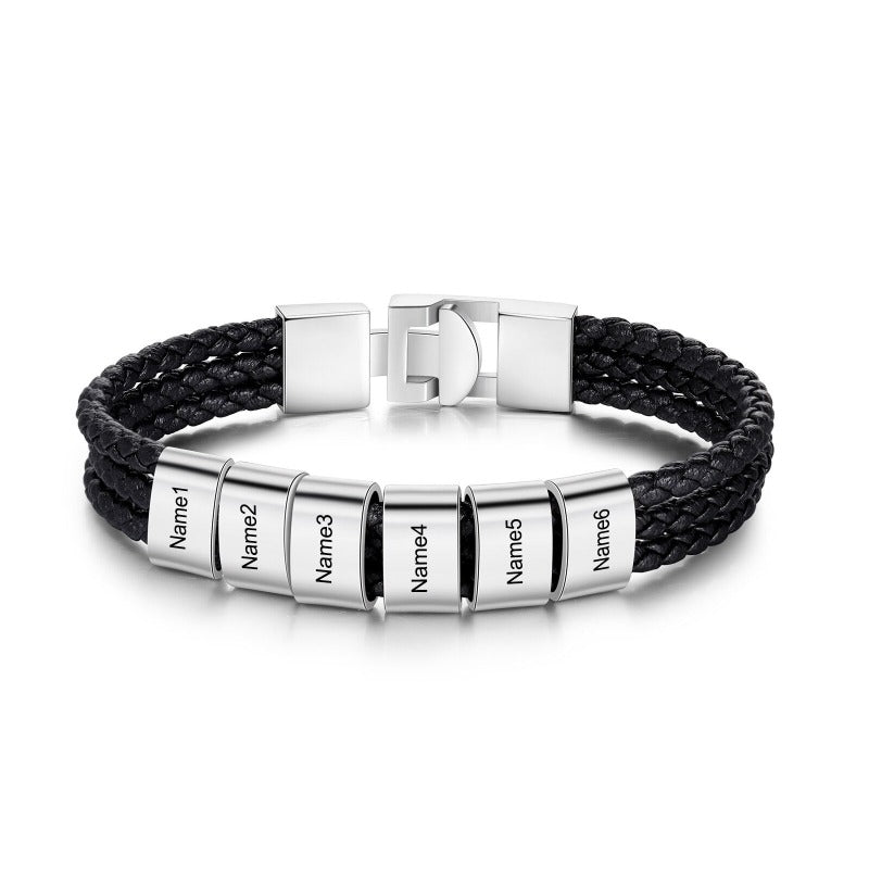 Personalized Engraved 6 Names Leather Beads Bracelet-Florence Scovel