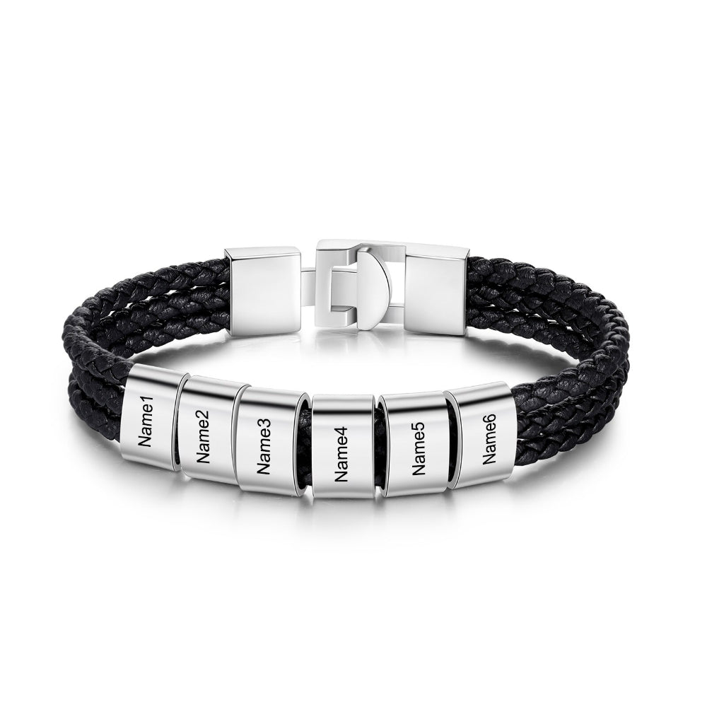 3 Layer Braided Leather Bracelets With 6 Names For Men-Florence Scovel