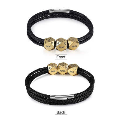 Customized 6 Names Engraved Leather Beads Bracelet-Florence Scovel