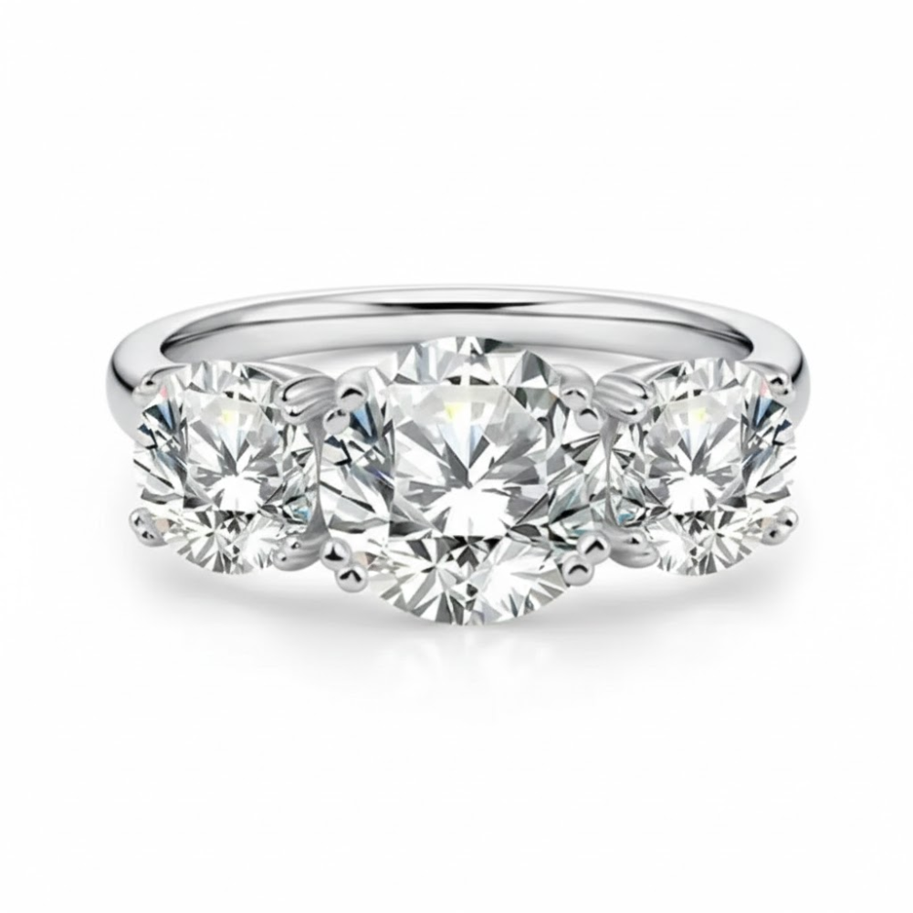 Moissanite 4ct Three Stone Prong Engagement Ring Copper Ring