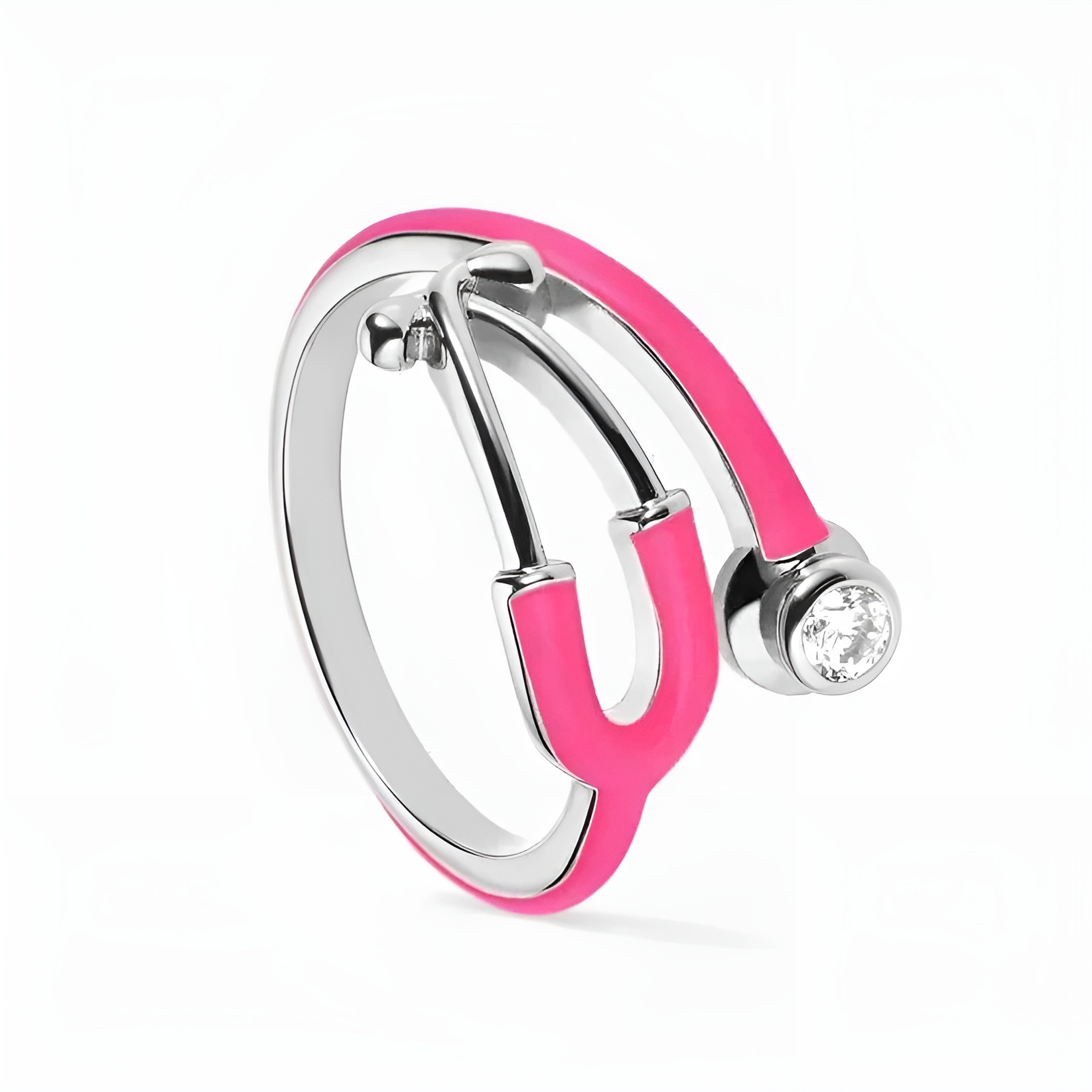 Curved Enamel Band Jewelry Ring With Stone