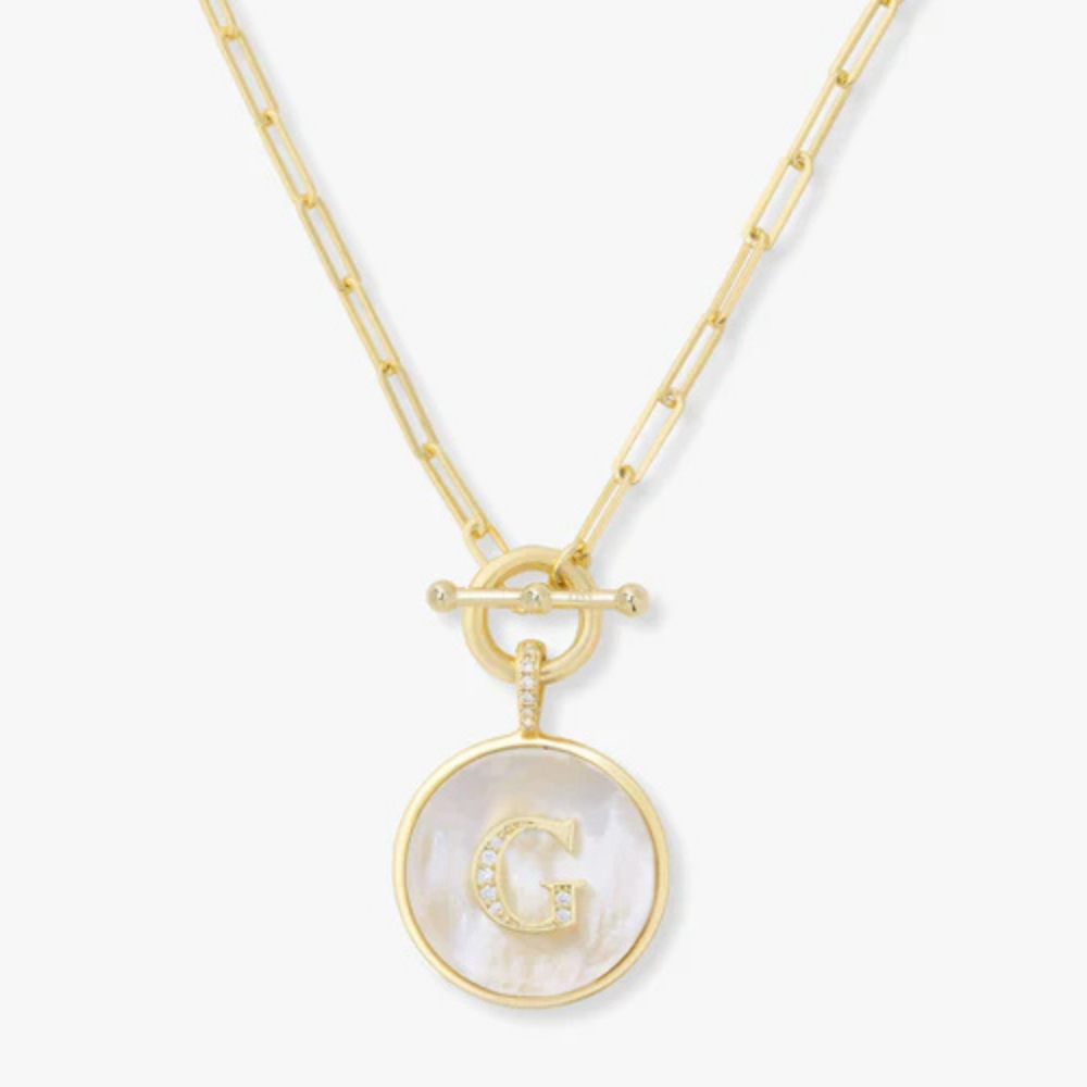 Initial Medallion Pendant Toggle Clasp Necklace