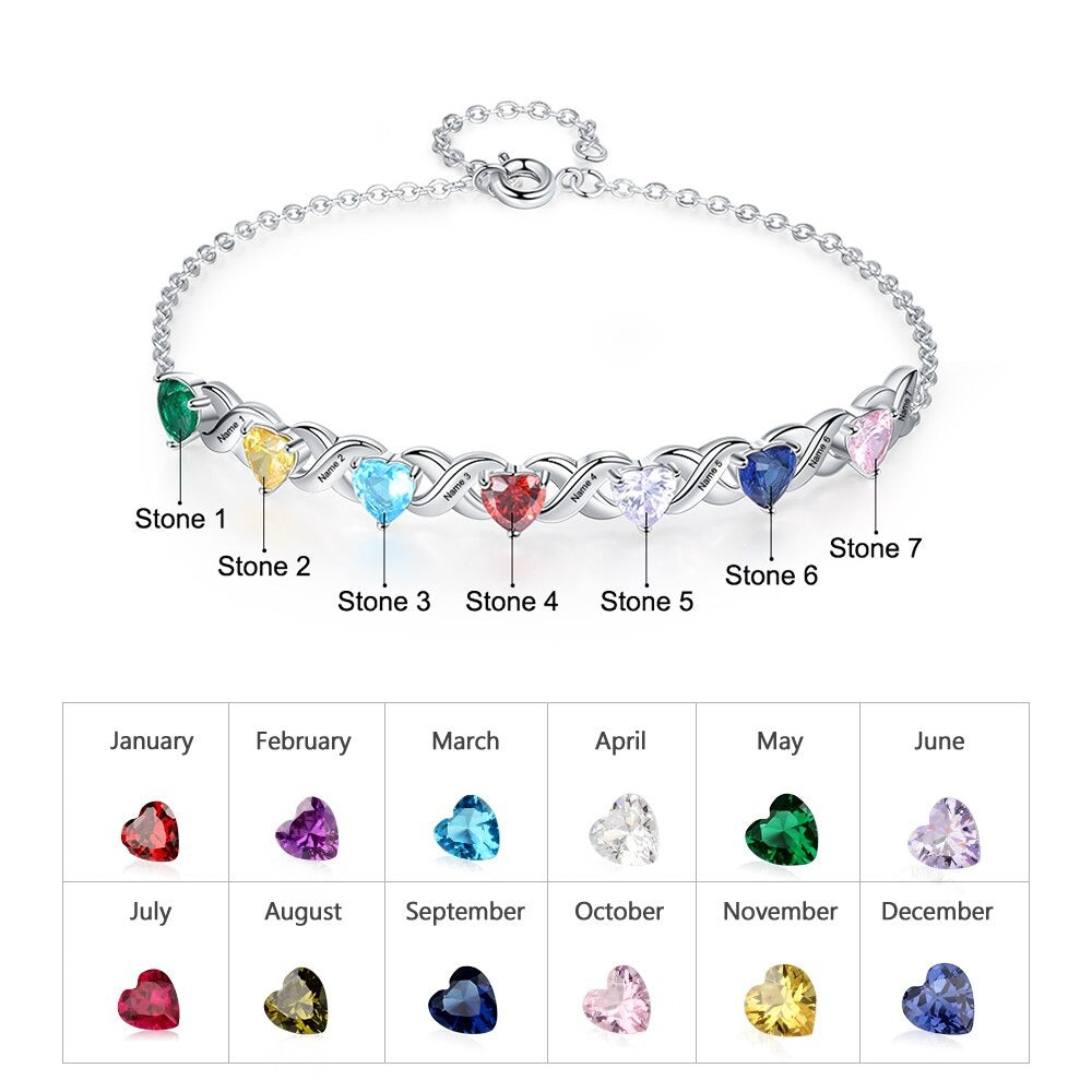 Personalized Inlaid 7 Cordate Birthstone Bracelets For Women-Florence Scovel