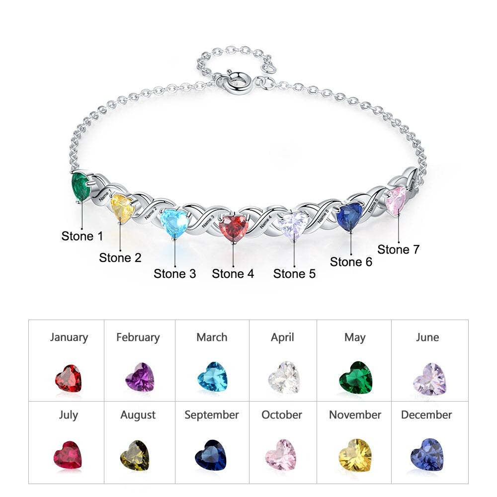 Personalized Inlaid 7 Cordate Birthstone Bracelets For Women-Florence Scovel