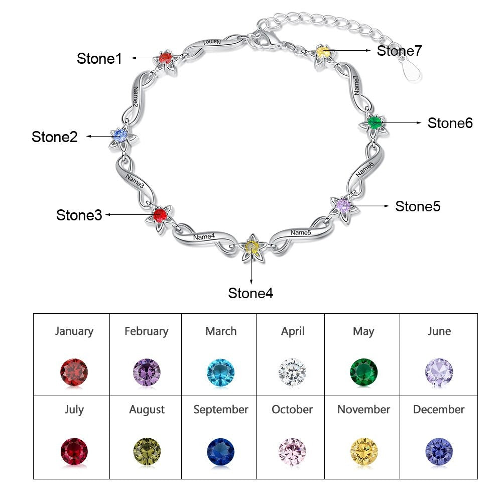 Personalized 7 Birthstone Flower Bracelets-Florence Scovel