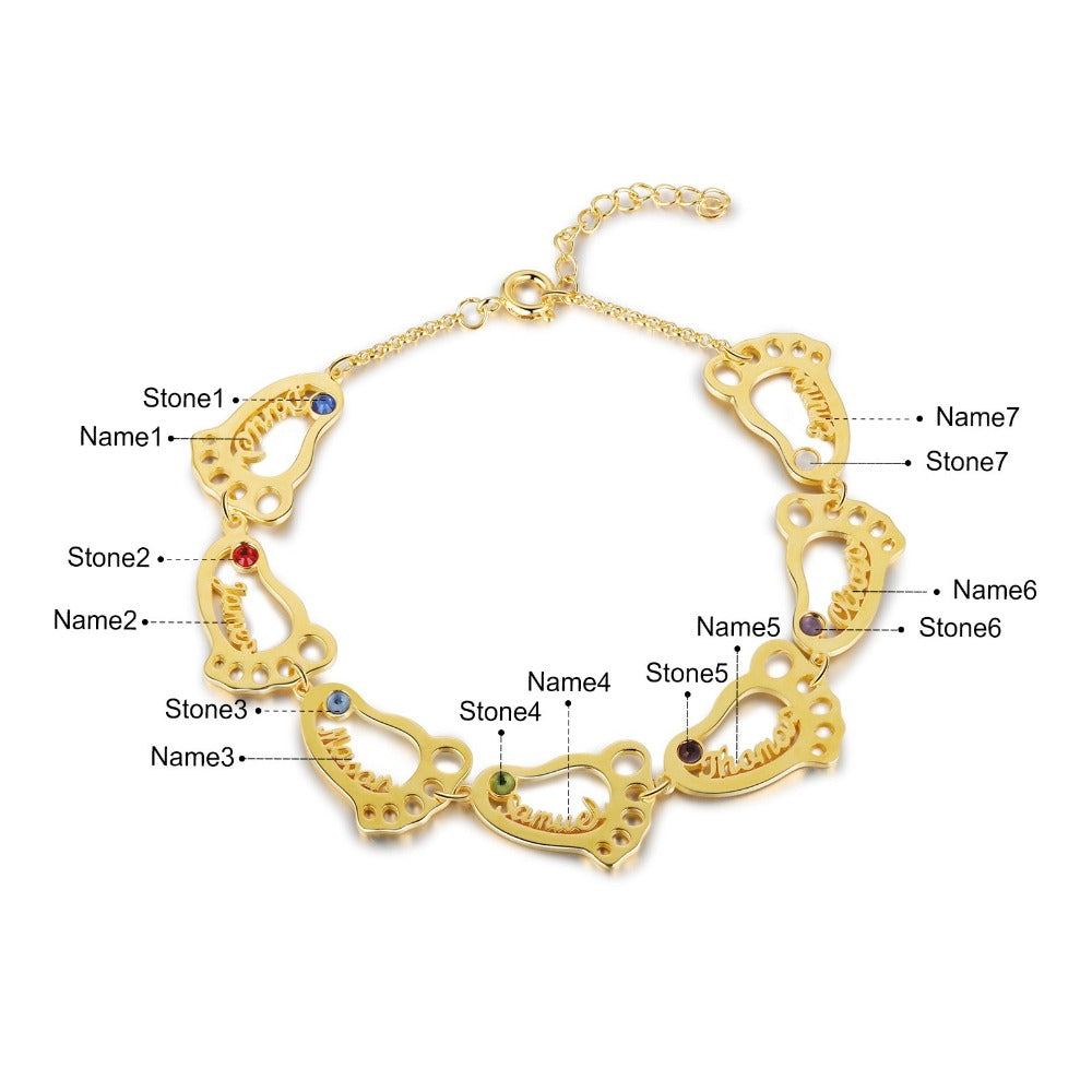 Personalized Baby Feet 7 Names 7 Stones Bracelet-Florence Scovel