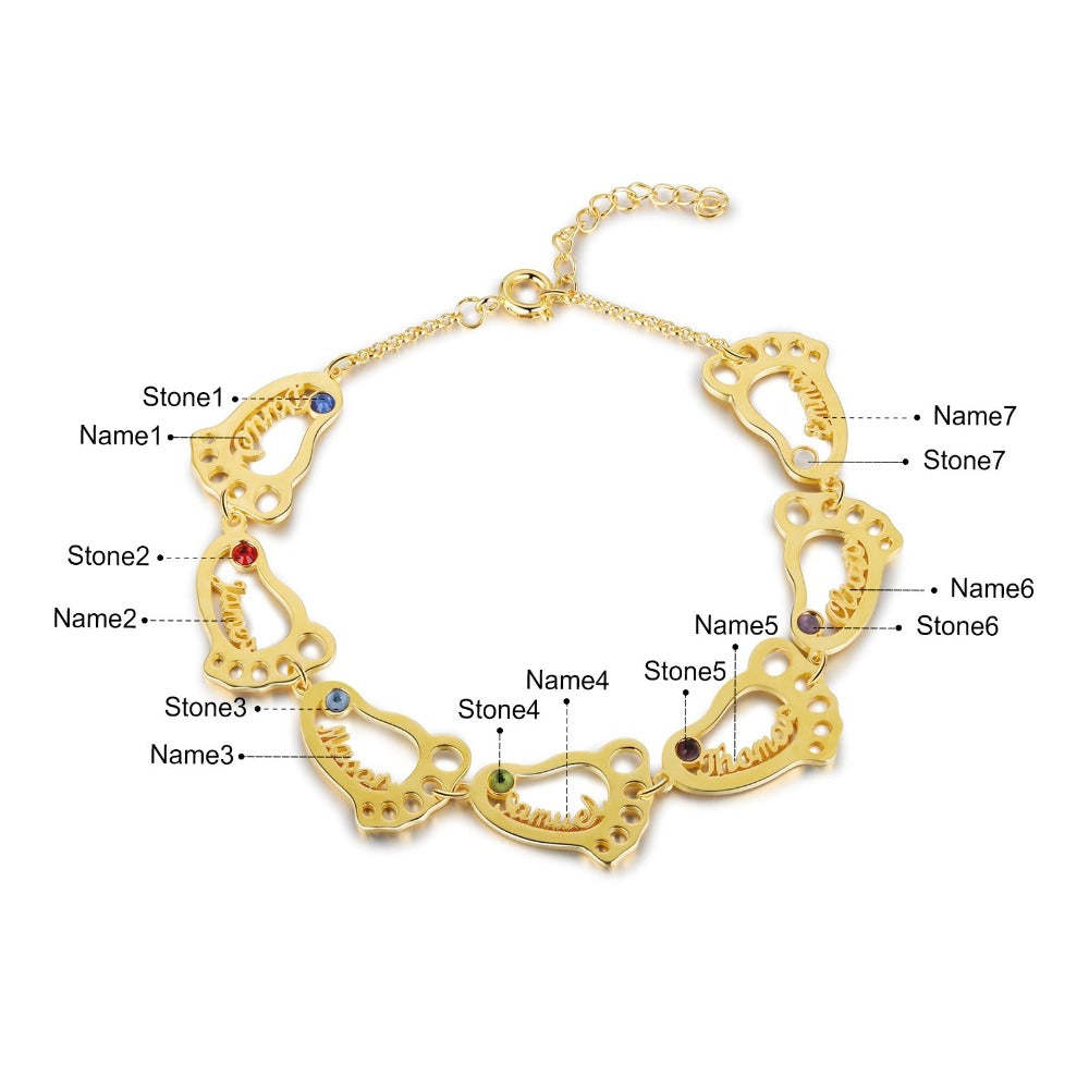 Personalized Baby Feet 7 Names 7 Stones Bracelet-Florence Scovel