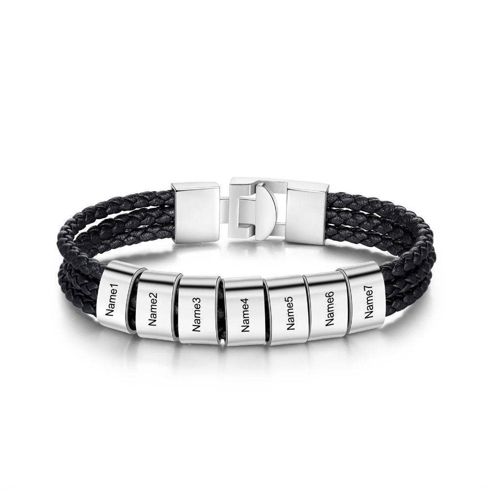 3 Layer Braided Leather Bracelets With 7 Names For Men-Florence Scovel