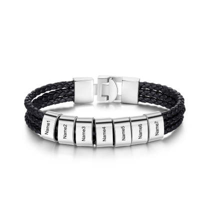 3 Layer Braided Leather Bracelets With 7 Names For Men-Florence Scovel