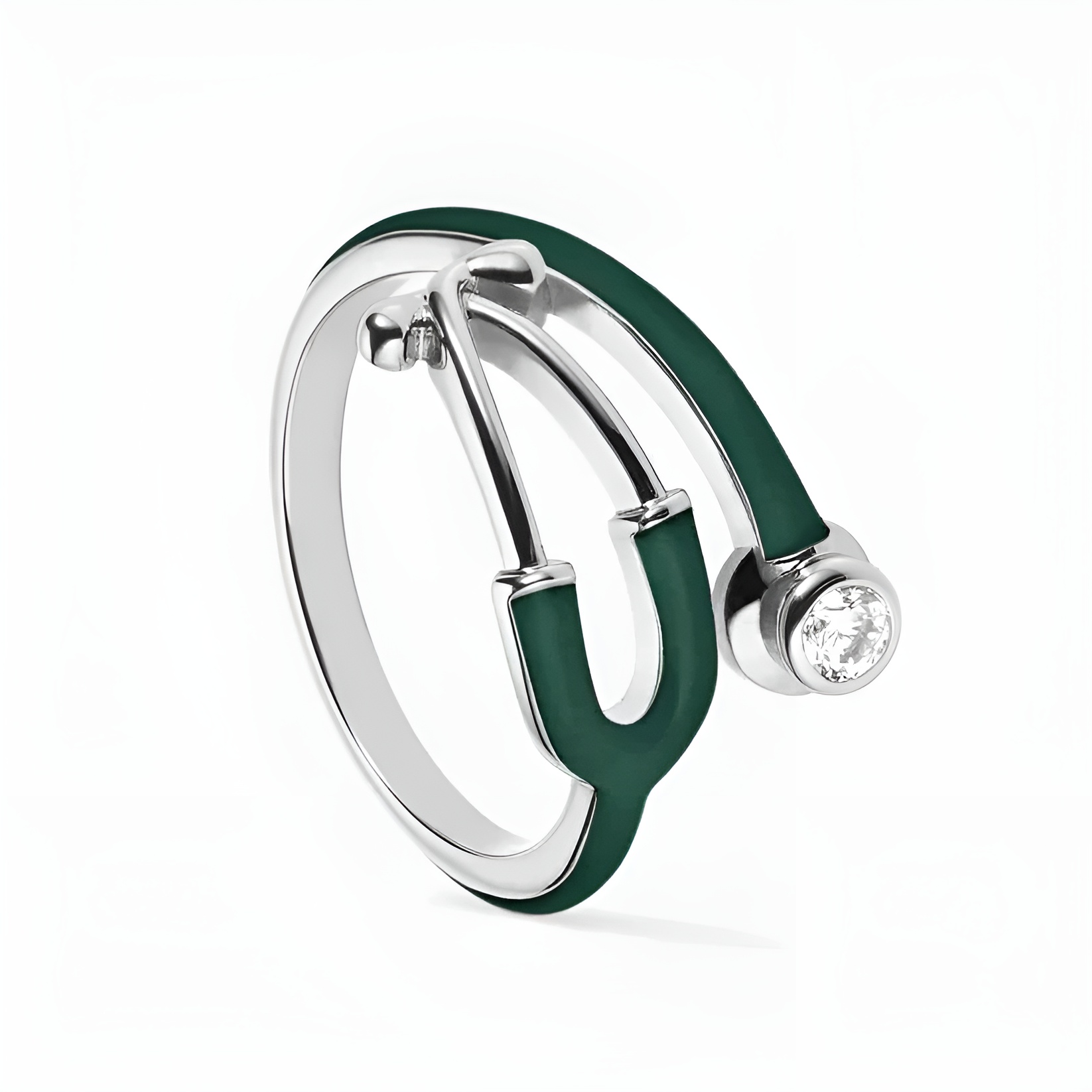 Curved Enamel Band Jewelry Ring With Stone