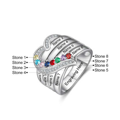 Sterling Silver Personalized 8 Names And Birthstones Engraved Ring-Florence Scovel
